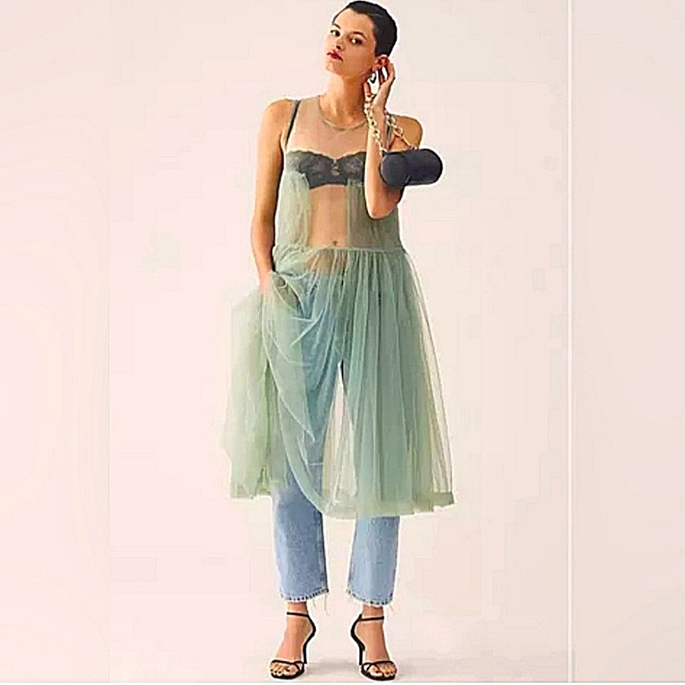 NWT Anthropologie Chic Sheer Green Tulle Dress